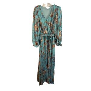 Bohme Green Floral Maxi Cottage Boho Wrap Dress Medium